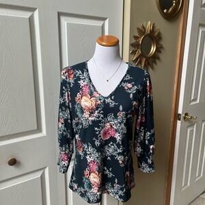 Westport Green Floral Blouse with 3/4 Sleeves
